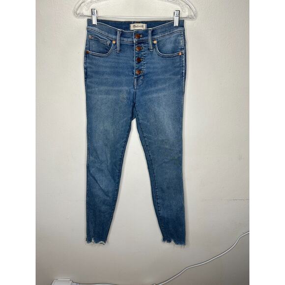 Madewell Medium wash 10" High Rise Skinny Button Fly Raw Hem Jeans 26 - Picture 1 of 15